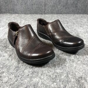 Clarks Collection Shoes Womens Size 6 M Brown Leather Zip Loafers Comfort